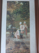 Load image into Gallery viewer, Framed Victorian Garden Print Ladies Tea Time Cat Wall Art 50 x 30cm
