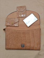 Load image into Gallery viewer, Vintage Crocodile Effect Leather Clutch Vanity Purse | G.W. Scott &amp; Sons London | 23cm x 15.5cm
