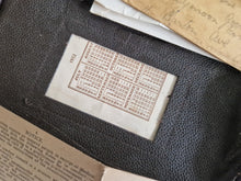 Load image into Gallery viewer, 18 x vintage ephemera in a brown wallet: 1952 Calender, Photograph, Envelope, Medical Card, Religiou
