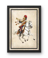 Load image into Gallery viewer, Napoleonic Cavalry Trumpeter on Horse Military Art Print A4 Framed Picture
