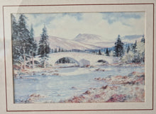 Load image into Gallery viewer, Vintage Print In Wooden Frame: Landscape Watercolour Painting Of Bridge, Trees, Rocks, Water &amp; Mount
