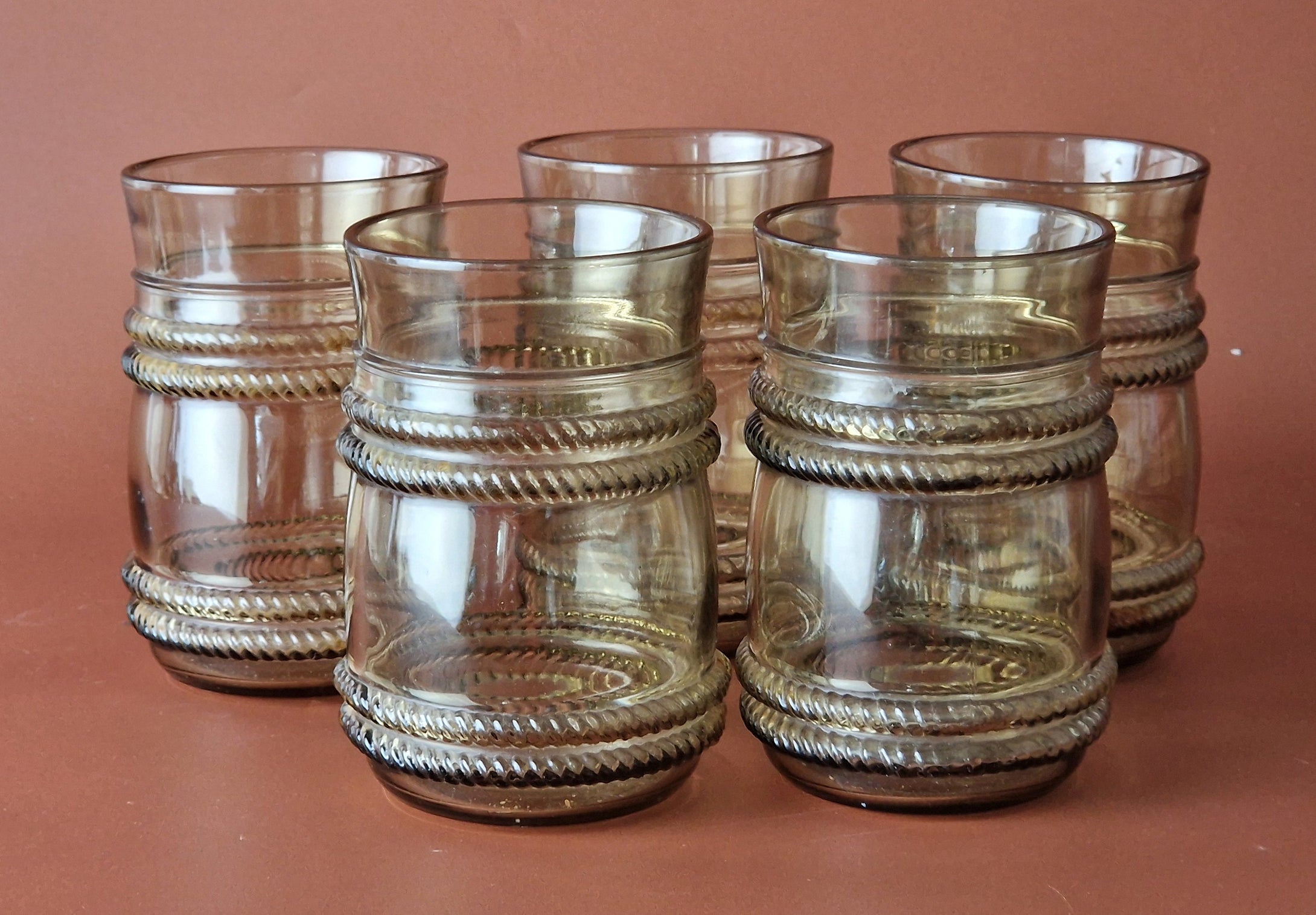 Set of 5 Fidenza Drinking Glasses Light Smoke Color 10 oz Made In Italy