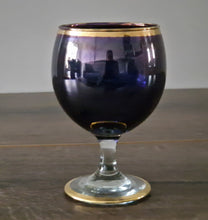 Load image into Gallery viewer, Vintage Blue Colour Sherry Glass With Gold Colour Edge 13.5cm tall
