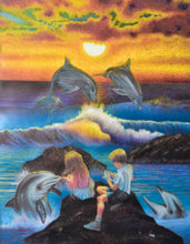 Load image into Gallery viewer, Dufex Foil Print Picture Frame Sea Life Theme: Dolphin, Boy &amp; Girl On Rock
