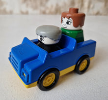 Load image into Gallery viewer, Vintage Lego Duplo set, blue car, man driver / woman passenger, 3 piece set, vintage toys, original,
