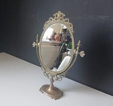 Load image into Gallery viewer, Vintage Brass Style Oval Vanity Mirror Ornate Swivel Dressing Table 50cm

