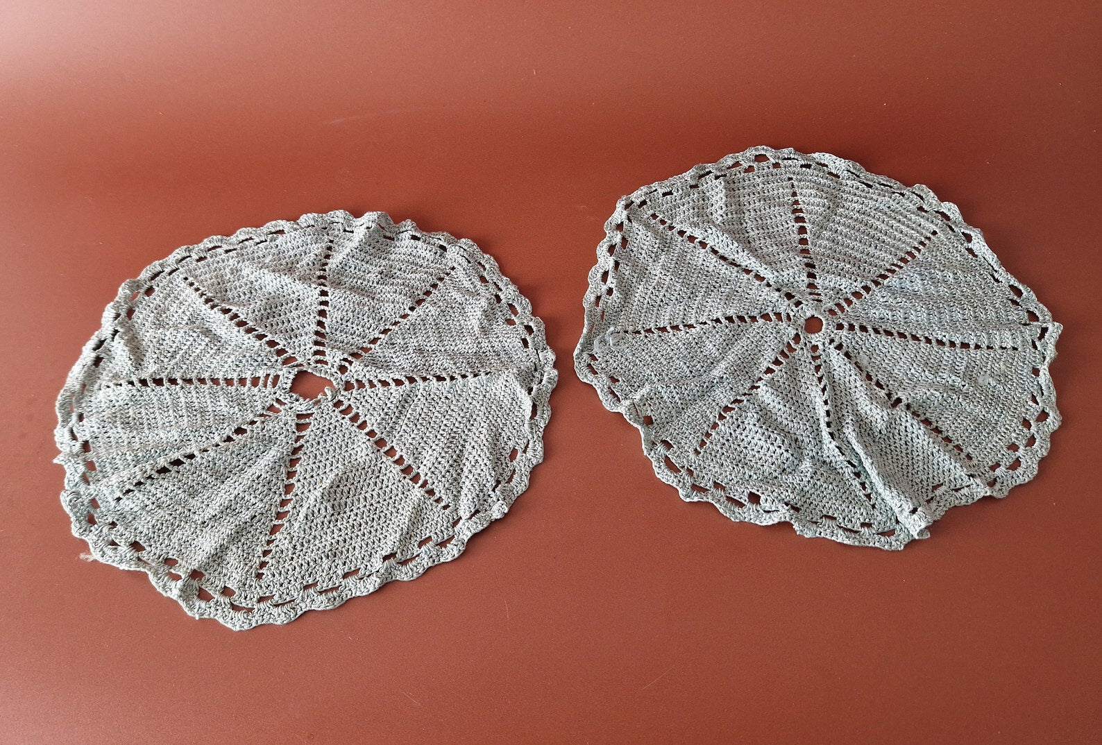 2 x Rare Crochet Doily Ornamental Round Table Place Mats , Blue Colour  Retro
