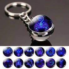 Load image into Gallery viewer, 12 Constellation Key Chain Luminous Double Sided Glass Ball Pendant 12 Zodiac Key Chain Fashion Birthday Gift for Men and Women
