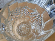 Load image into Gallery viewer, Vintage Cut Glass Jug | Pressed Crystal Water Pitcher | 16cm Tall | Starburst &amp; Crosshatch Design |
