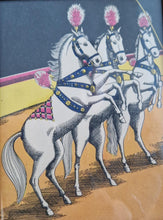 Load image into Gallery viewer, Old  Book Plate Print Picture Frame 3 White Horse Performing At Carnival Circus
