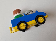 Load image into Gallery viewer, Vintage Lego Duplo set, blue car, man driver / woman passenger, 3 piece set, vintage toys, original,
