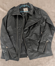 Load image into Gallery viewer, USE CLUP Men’s Black Faux Leather Biker Jacket – Size S – Made in Turkey
