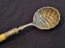 Load image into Gallery viewer, Vintage Sugar Sifter Spoon With Cream Colour Plastic Handle - English, Marked D&amp;A, 16cm long
