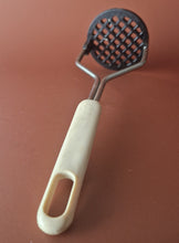 Load image into Gallery viewer, Vintage White Plastic Handle Potato Masher Retro Kitchenalia
