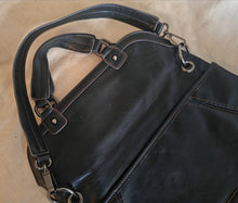 Load image into Gallery viewer, Nine West “Black In Black” Leather Boho Hobo Purse Handbag Satchel 37.5 x 35.5cm
