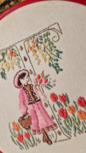 Load image into Gallery viewer, Yesterday completed embroidery picture in the embroidery ring for hanging, young girl with basket, f
