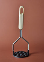 Load image into Gallery viewer, Vintage White Plastic Handle Potato Masher Retro Kitchenalia
