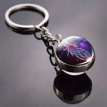 Load image into Gallery viewer, 12 Constellation Key Chain Luminous Double Sided Glass Ball Pendant 12 Zodiac Key Chain Fashion Birthday Gift for Men and Women

