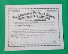Load image into Gallery viewer, Stock Vintage SHARE CERTIFICATE, The Association Portland Cement Manufaturers Limited, 14th December
