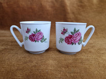 Load image into Gallery viewer, Pair of Vintage Rose Design Espresso Coffee Cups Set of 2 Small Floral Teacups
