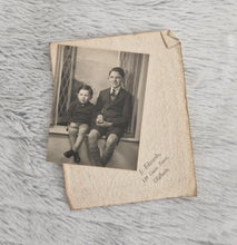 Load image into Gallery viewer, Vintage Sepia Colour Old Photograph, 2  young boys sitting on a window sill, Family Photo, Date Ukno
