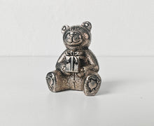 Load image into Gallery viewer, Silver Tone Teddy Bear Holding Present Figurine Ornament Collectible 4cm Gift
