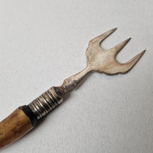 Load image into Gallery viewer, Antique Serving Fork, Cold Meats, Meat Fork, Bread Fork, Antler Handle, Silver Plate, Elegant Flatwa

