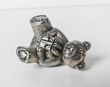 Load image into Gallery viewer, Silver Tone Teddy Bear Holding Present Figurine Ornament Collectible 4cm Gift
