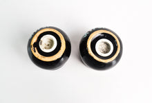 Load image into Gallery viewer, Black Ceramic Salt &amp; Pepper Shaker Floral / Flower Design
