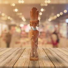 Load image into Gallery viewer, Vintage Wood Carved African Tribal Statue Figure Warrior Hunter With Hunting Sticks and Metal Neckla
