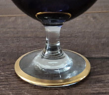 Load image into Gallery viewer, Vintage Blue Colour Sherry Glass With Gold Colour Edge 13.5cm tall
