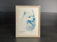 Load image into Gallery viewer, Vintage Robert J. May Framed Dog Print Samoyed Blue Toned Illustration

