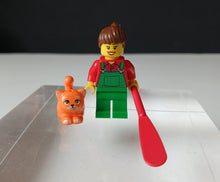 Load image into Gallery viewer, LEGO City Female Gardener Minifigure Cat Figure Red Paddle Accessory
