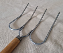 Load image into Gallery viewer, Vintage wooden handle steel bbq meat fork, Grill Tool, 16.6cm long
