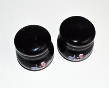 Load image into Gallery viewer, Black Ceramic Salt &amp; Pepper Shaker Floral / Flower Design
