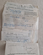 Load image into Gallery viewer, 8 x vintage ephemera papers: Insurance Documents, Church Documents, School Admission Papers, Old Che
