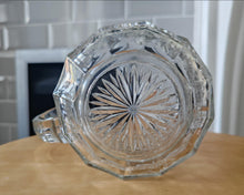 Load image into Gallery viewer, Vintage Cut Glass Jug | Pressed Crystal Water Pitcher | 16cm Tall | Starburst &amp; Crosshatch Design |
