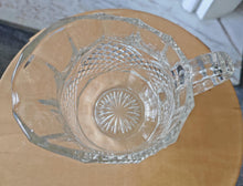 Load image into Gallery viewer, Vintage Cut Glass Jug | Pressed Crystal Water Pitcher | 16cm Tall | Starburst &amp; Crosshatch Design |
