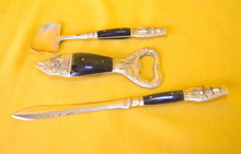 Load image into Gallery viewer, 3 Piece Set - Vintage Siam / Thailand Nickel Brass Letter Opener / Can Opener &amp; Wax Melting Spoon wi
