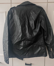 Load image into Gallery viewer, USE CLUP Men’s Black Faux Leather Biker Jacket – Size S – Made in Turkey
