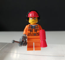 Load image into Gallery viewer, LEGO City Construction Worker Minifigure Orange Uniform Helmet Accessories
