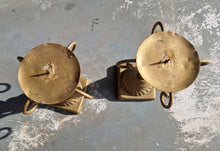 Load image into Gallery viewer, Pair Gold Tone Heavy Metal Candlestick Candle Holders
