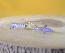 Load image into Gallery viewer, Mid Century Vintage Sword Tie Pin / Clip, Blue Enamel  with Gold Tone Ornate Design, 8.5cm long
