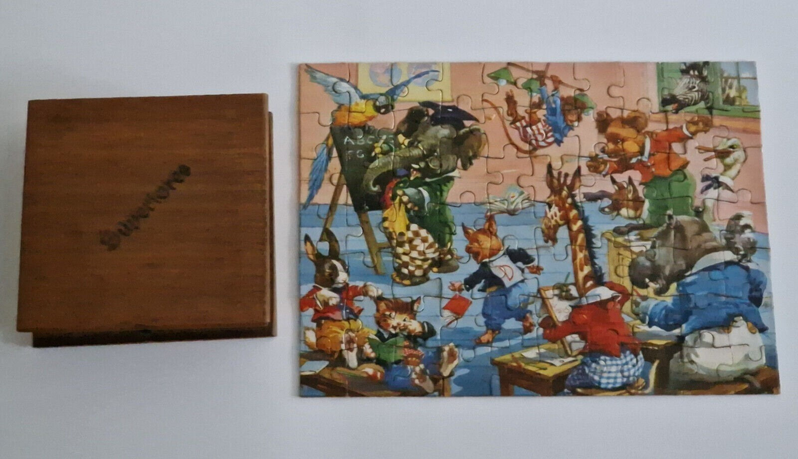 Jigsaw Puzzle Retro vintage Children Funtime Jigsaw In Wooden Box Complete