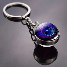 Load image into Gallery viewer, 12 Constellation Key Chain Luminous Double Sided Glass Ball Pendant 12 Zodiac Key Chain Fashion Birthday Gift for Men and Women
