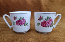 Load image into Gallery viewer, Pair of Vintage Rose Design Espresso Coffee Cups Set of 2 Small Floral Teacups

