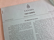Load image into Gallery viewer, Canada&#39;s Department of External Affairs: Canada Fact Sheets October 1961
