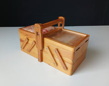 Load image into Gallery viewer, Vintage Wooden Cantilever Sewing Box Craft Storage Box Fold-Out Handle 28cm
