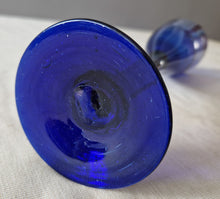 Load image into Gallery viewer, Handblown Tall art glass vase, bud vase, or tall blue flute, in cobalt or royal blue and tiny bubble
