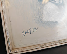 Load image into Gallery viewer, Vintage Robert J. May Framed Dog Print Samoyed Blue Toned Illustration
